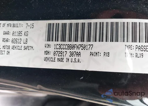 2015 Chrysler 200 S z USA, uszkodzony, nr VIN 1C3CCCBB0FN750177